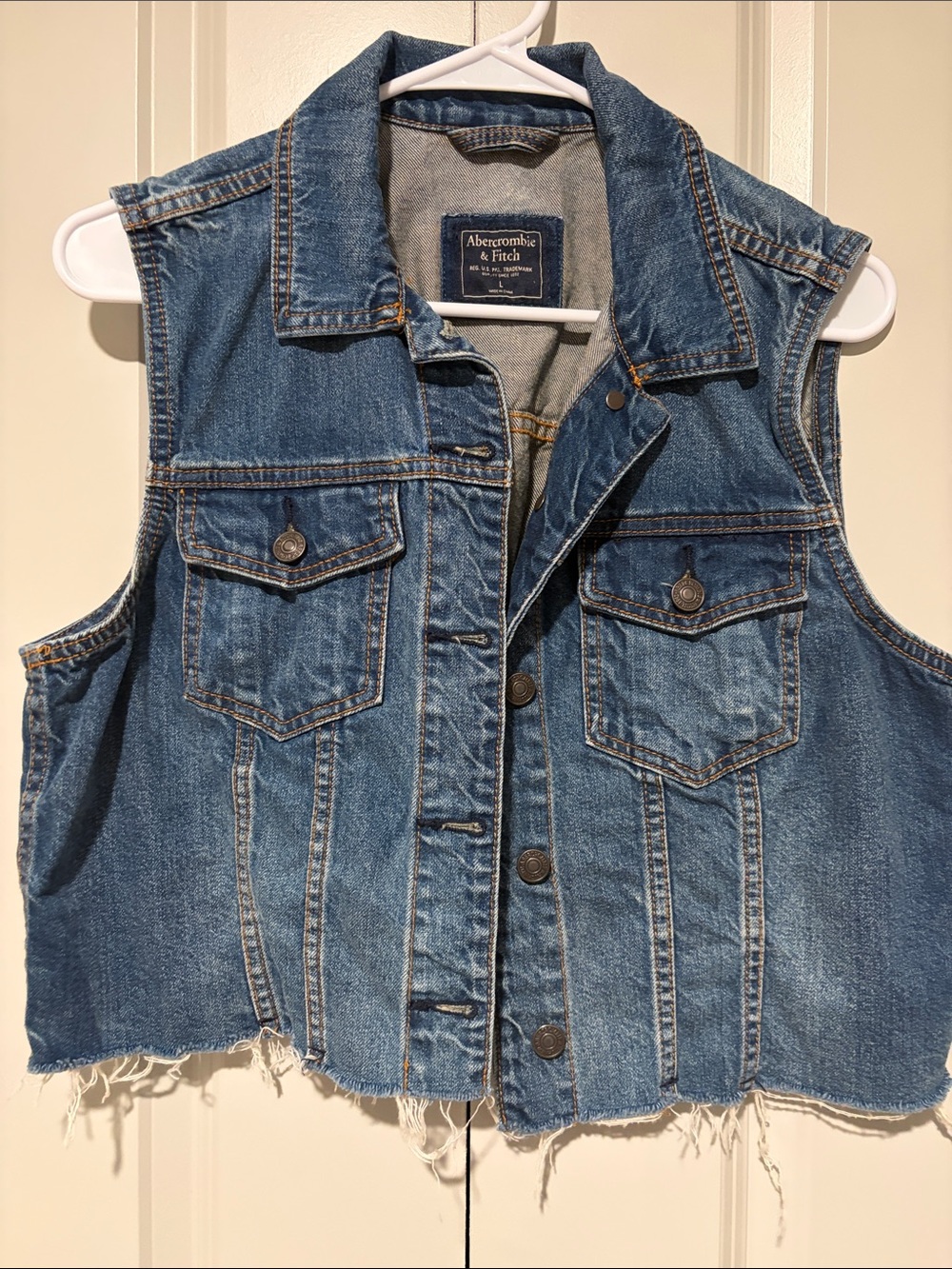 Abercrombie & Fitch Distressed Blue Denim Vest